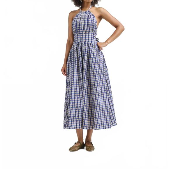 NEW ROSIE ASSOULIN halter in the name of love dress in navy check - Picture 1 of 3